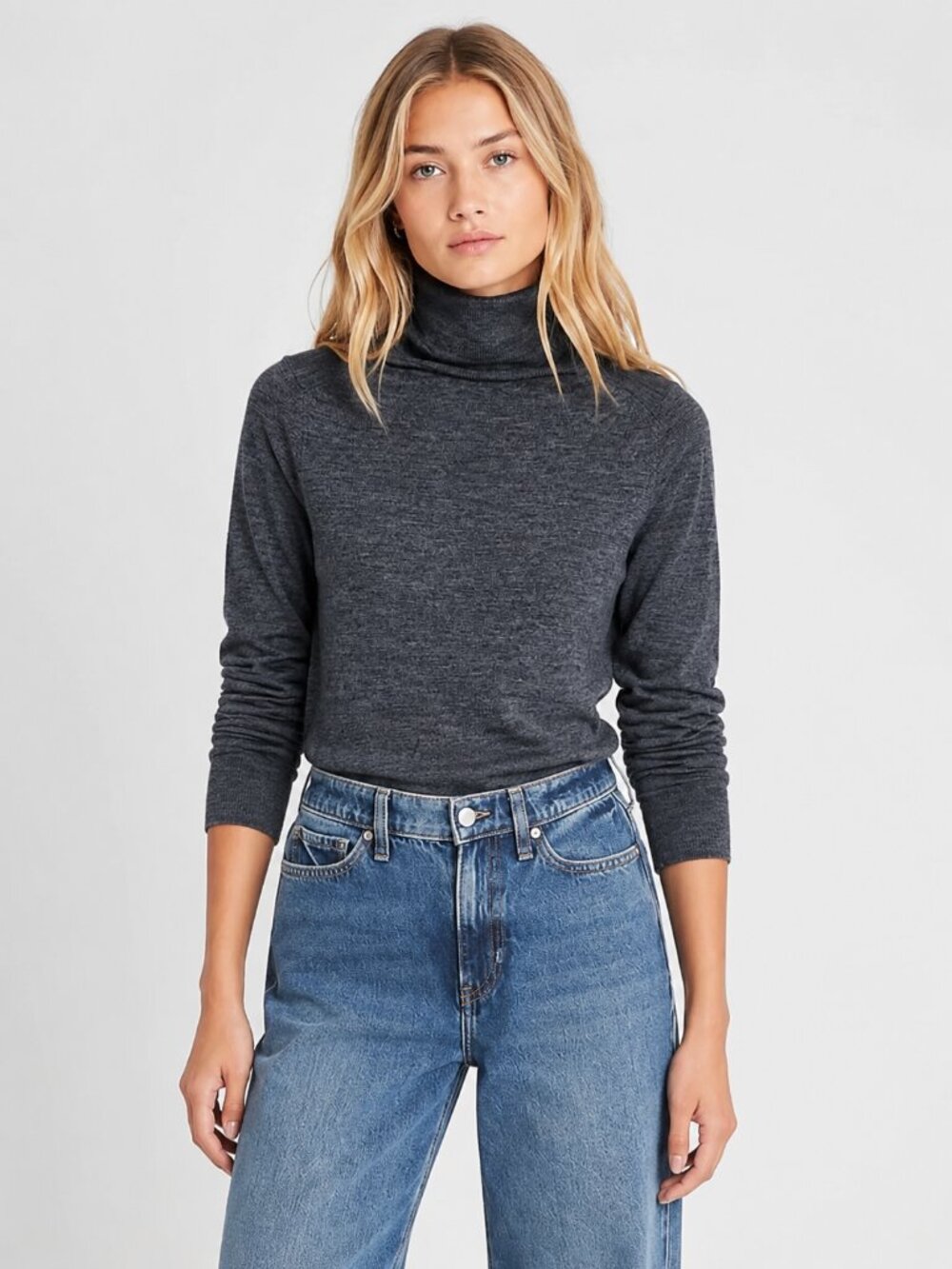 Banana Republic Washable Merino Wool Turtleneck Sweater Heather Charcoal #A3644